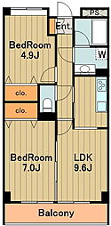 グランディールはるひ野 2LDKの間取図画像