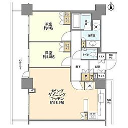 パークハウスワンズタワー 21階2LDKの間取り