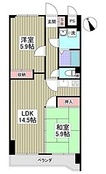 ヴィラ中川 6階2LDKの間取り