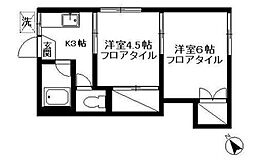 白樺ハウス 2Kの間取図画像