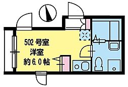 京急空港線 穴守稲荷駅 徒歩5分の賃貸マンション 5階ワンルームの間取り