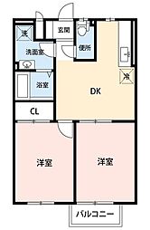 パークサイドテラス 2DKの間取図画像