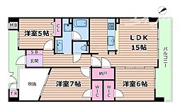 メロディーハイム千里万博公園 3LDKの間取図画像