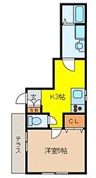 エーエムコーポ 1Kの間取図画像