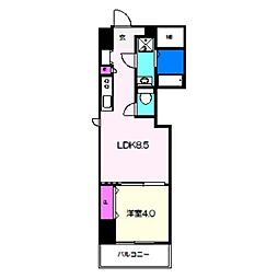 クローバー・グランツ三国ヶ丘 1LDKの間取図画像