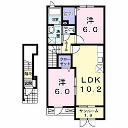 グランソレイユＡ 2階2LDKの間取り