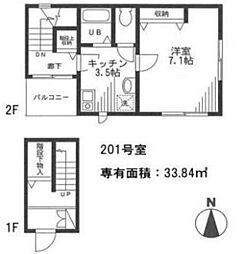 エバーハイツ大山 2階1Kの間取り