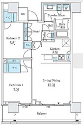 ザ・タワー横浜北仲 2LDKの間取図画像