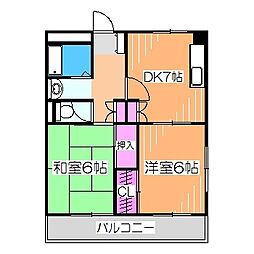 ロータリービルド南花田 3階2DKの間取り