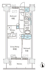 スカイグランデ津田沼 5階2LDKの間取り