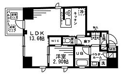 プライマル上野EAST 9階1LDKの間取り