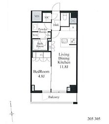 コンフォートサウス白金台 2階1LDKの間取り