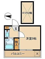 スプリングハウス 2階1Kの間取り