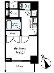 スパシエレジデンスファースト 4階1Kの間取り