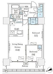 ロイヤルパークス品川 2LDKの間取図画像