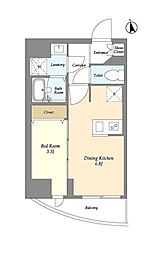 ヴィラクレスト東上野 1DKの間取図画像
