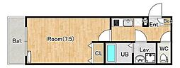 ジーメゾン相模原上溝 1Kの間取図画像