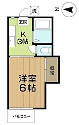 三星フラッツＡ 1階1Kの間取り