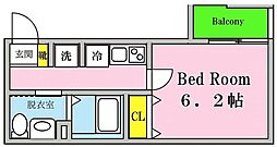 フルーヴテラス 1Kの間取図画像