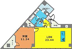 Villa Yua 3階1LDKの間取り