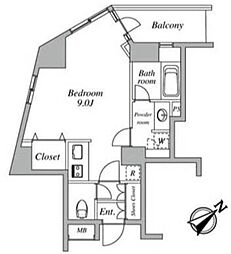 セントラルクリブ六本木1 ワンルームの間取図画像