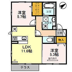 セジュールK 2LDKの間取図画像