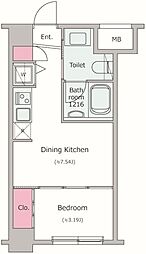 レジディア新川 2階1DKの間取り