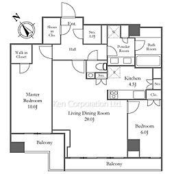 ウエリス代官山猿楽町テラス 2LDKの間取図画像