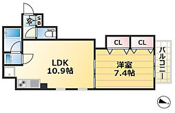 アミーグランコート三宮 4階1LDKの間取り