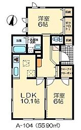 レイナス A棟 1階2LDKの間取り