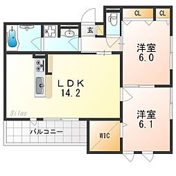 クレリアB 2LDKの間取図画像