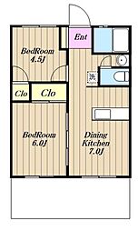スカイタウン向原 2DKの間取図画像