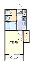 コーポロビン 2階1Kの間取り