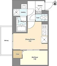 グランカーサ菊川 3階1DKの間取り