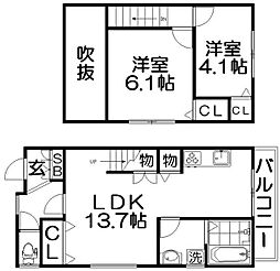 キャルムコート星田 2LDKの間取図画像