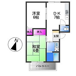 サンビレッジ・ラポールE棟 2DKの間取図画像