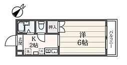 ワンカイヨマンション 2階1Kの間取り
