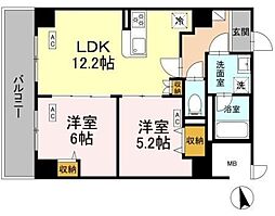 カスタリア西船橋II 4階2LDKの間取り