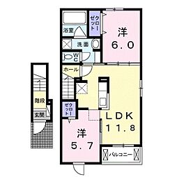 南海和歌山港線 和歌山港駅 4.3kmの賃貸アパート 2階2LDKの間取り