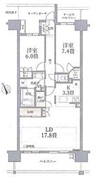 ジェネシティ サンライトコート 14階2LDKの間取り
