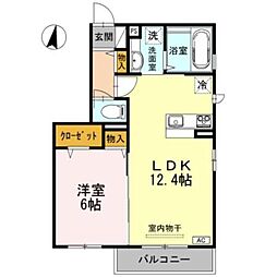 クレセント新町 1LDKの間取図画像