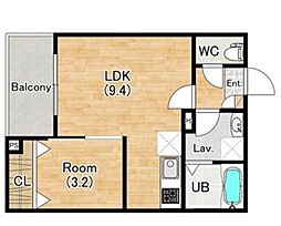 ジーメゾン神戸セレーナ 2階1LDKの間取り