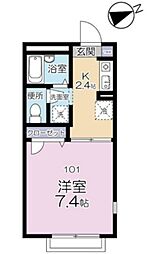 ラベンダーハイツ府中B 1階1Kの間取り