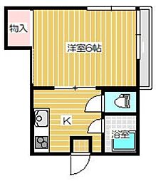 大橋荘 2階1Kの間取り