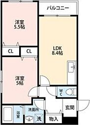 クレセル利倉東2 2LDKの間取図画像