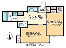 山田マンション 2Kの間取図画像