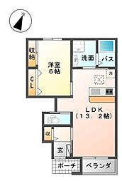 ベルビュー田園 1LDKの間取図画像