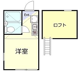 クレール上野 2階ワンルームの間取り