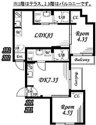 ソレア町田 1階1LDKの間取り