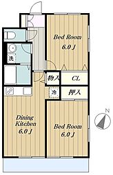 タカイチマンション 2階2DKの間取り